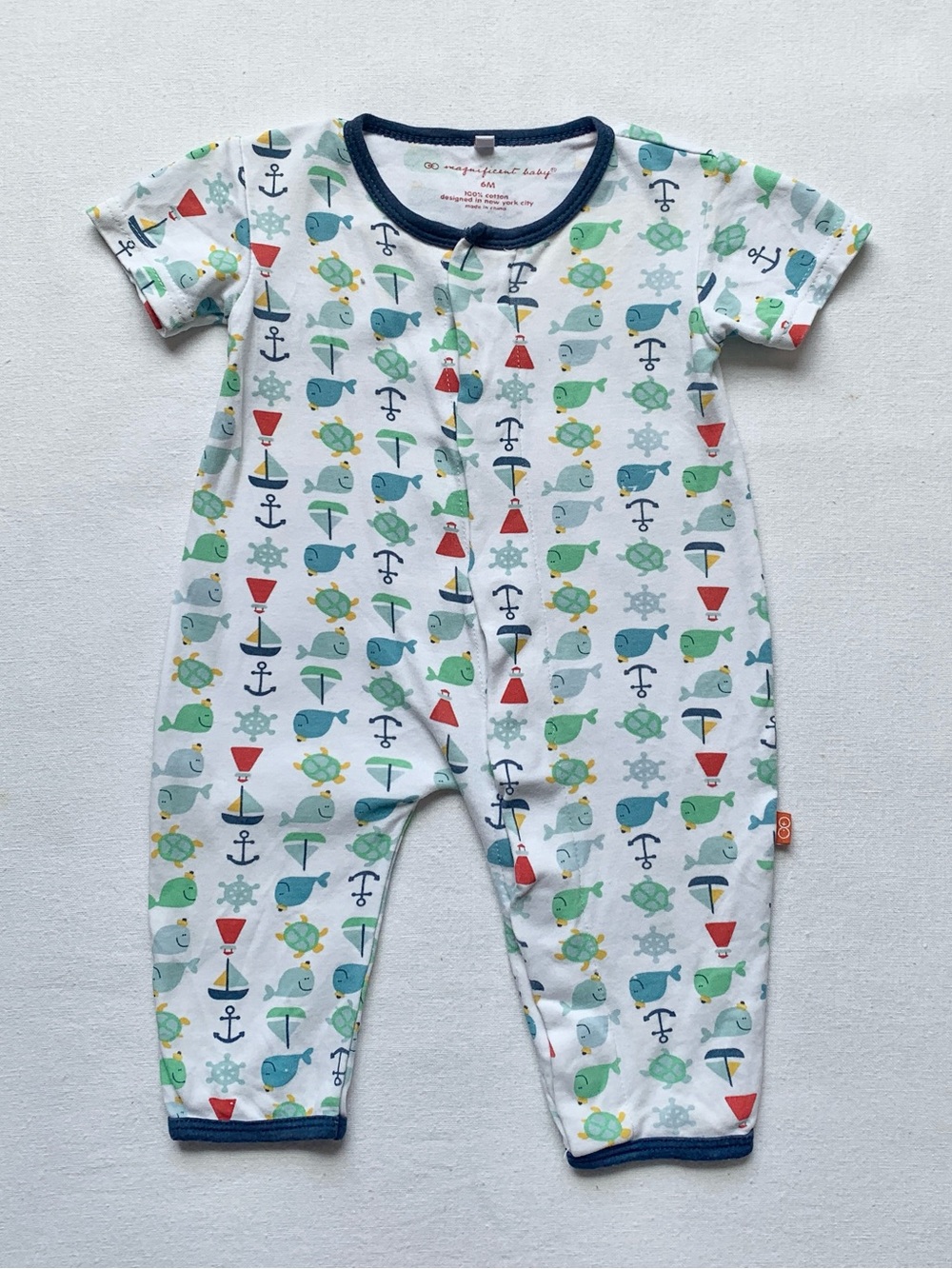 Magnificent Baby 100% Cotton Magnetic Short Sleeve Sleeper Sailboats Whales 6M